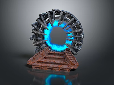 Futuristic SciFi Portal Device With Blue Glowing Ring And Rusty Metallic Base 3d model