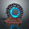 Futuristic SciFi Portal Device With Blue Glowing Ring And Rusty Metallic Base