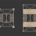 Two Industrial Metal Frame Structures With Support Legs And Platform Design