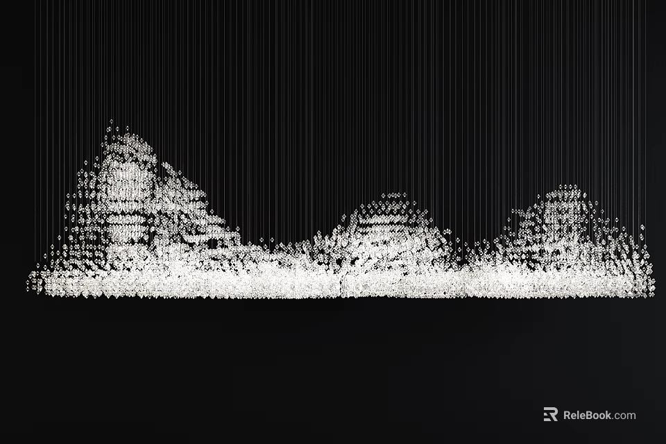 Artistic Modern Crystal Chandelier Featuring Layered Light Structures And Sparkling Hanging Elements 3d model 