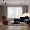 Modern Living Dining Room Interior With Black Countertop White Chairs Round Pendant Lights And Fireplace