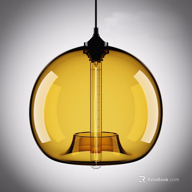 Contemporary Yellow Glass Spherical Pendant Light With Black Metal Accents For Home Interior 3d model 