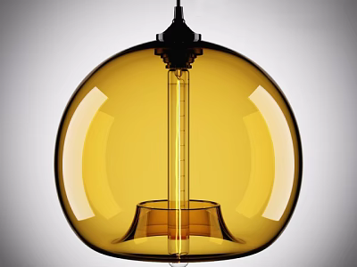 Contemporary Yellow Glass Spherical Pendant Light With Black Metal Accents For Home Interior 3d model