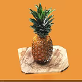 Fresh Pineapple on Hexagonal Wooden Cutting Board with Orange Background 3d model
