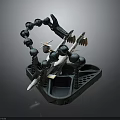 3D Robotic Creature Model With Mechanical Arm Chain Parts And Aircraft On Base