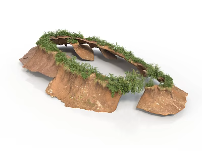 Modern Natural Landscape Model With Brown Rock Formation And Lush Green Grass 3d model