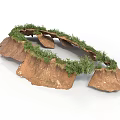 Modern Natural Landscape Model With Brown Rock Formation And Lush Green Grass