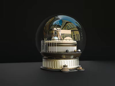 Decorative Ornament Set With Glass Globe And Architectural Model On Metal Base 3d model
