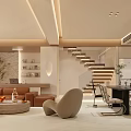 Modern Living and Dining Room Interior Design with Dining Table Chairs TV Wall and Decorative Lighting