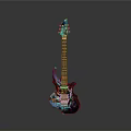 Vibrant Modern Electric Guitar With Blue Black Gradient And Patterned Body Design