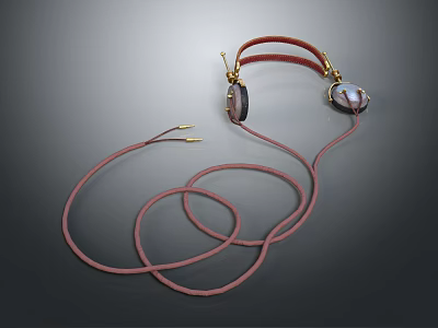 Elegant Red Headband Headphones With Black Ear Cups And Coiled Cable Design 3d model