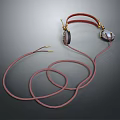 Elegant Red Headband Headphones With Black Ear Cups And Coiled Cable Design
