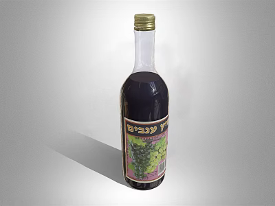 Gray Label Grape Flavored Beverage In Clear Glass Bottle With Dark Liquid 3d model
