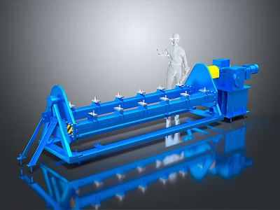 Blue Industrial Conveyor Equipment With Human Figure For Scale Reference 3d model