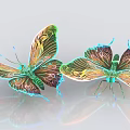 Colorful Iridescent Butterflies With Shiny Green Gold Blue Wings And Light Background Reflections