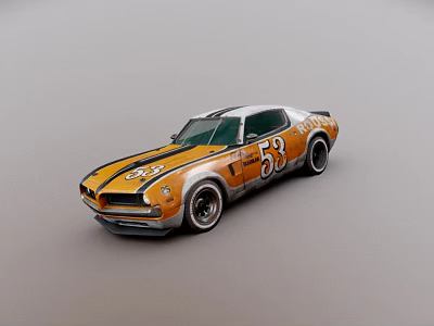 Orange Vintage Race Car With Number 53 Design 3d model
