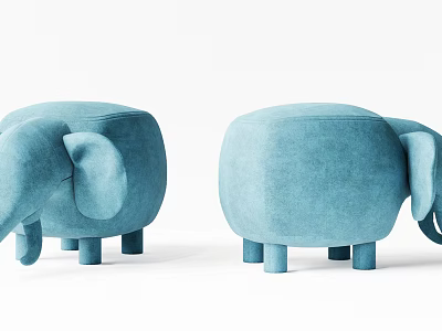 Turquoise Elephant Shaped Ottomans With Cute Ear Trunk Design And Sturdy Blue Legs 3d model