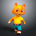 Cute Orange Cartoon Cat Character With Big Eyes Yellow Shirt And Blue Pants Game Animation