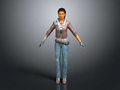 3D Game and Movie Character with Brown Jacket Blue Jeans Gloves and Utility Belt Design 3d model