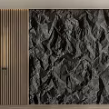 Modern Sofa Background Wall With Stone Texture And Wooden Slats 3d model