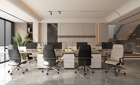 Modern Office Hall Workstation Office Desk Public Office Area 3d model