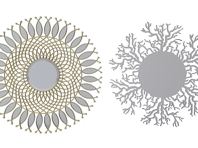 Circular Mirror Design With Golden Radial And Grey Branch Like Decorations 3d model