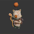 Cute 3D Cartoon Cat Character With Orange Nose Ball On Head Holding Scroll And Tool Belt