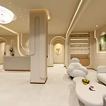Modern Beauty Hair Salon Interior Design With Reception Desk Decorative Columns And Soft Lighting