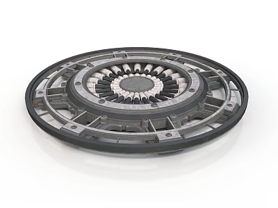 Mechanical Circular Metal Component With Gear Structure Central Design And Peripheral Holes 3d model