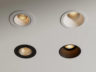 Modern Recessed Spotlights With White And Black Trim For Ceiling Warm Lighting 3d model
