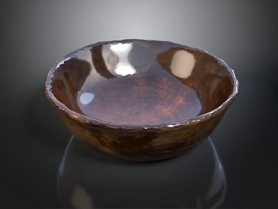 Artisan Hand Carved Wooden Bowl With Natural Brown Finish And Shiny Surface 3d model