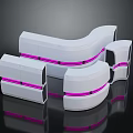 White Modular Scene Components With Pink Accent Lines And Curved Geometric Shapes