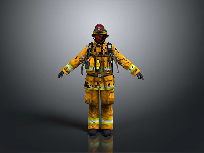 Firefighter Protective Uniform Yellow Coat Pants Helmet Gloves And Gear 3d model