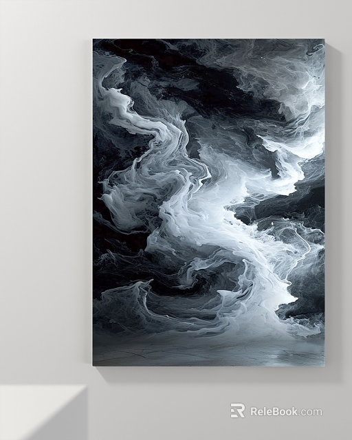 Monochrome Ink Style Landscape Painting With Flowing Patterns 3d model 