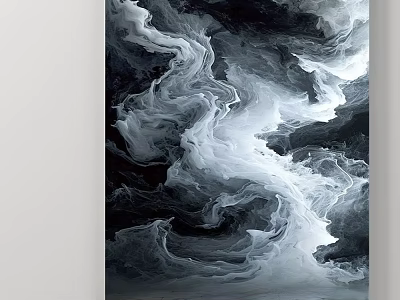 Monochrome Ink Style Landscape Painting With Flowing Patterns 3d model