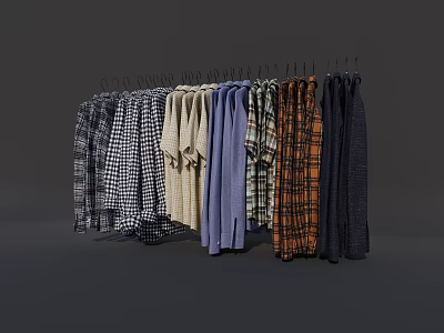 Various Colors Different Styles Clothes Hanging On Hangers Display With Simple Background 3d model