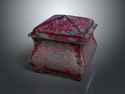 Decorative Red Box With Intricate Carved Patterns And Ornate Lid Design 3d model