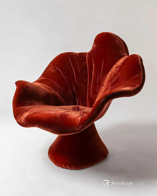 Red Velvet Single Chair With Unique Modern Artistic Scalloped Design 3d model 