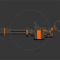 Futuristic Multi Barrel Weapon Gray And Orange Color Scheme With Mechanical Grip And Barrel Details