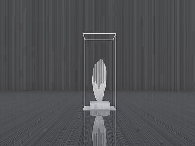 Modern Abstract Sculpture in Transparent Display Case with Gray Background and Reflective Floor 3d model