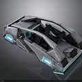 Futuristic Concept Car With Geometric Design Transparent Panels And Blue Lights