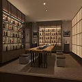 Luxury Tobacco And Alcohol Store Interior With Wooden Walls Circular Artwork Shelves On Both Sides