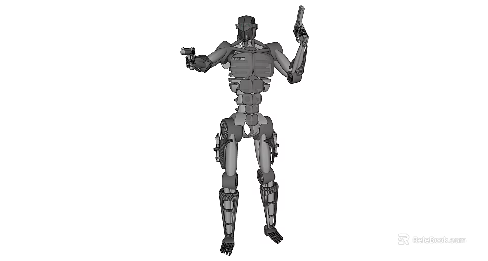 Futuristic Robot Game Movie Character Holding Guns In Action Pose 3d model 
