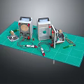 Laboratory Equipment Setup on Green Mat with Tools Wires and Small Metal Components