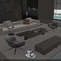 Modern Beige Sofa Coffee Table Set With Throw Pillows Gray Chairs And Bench 3d model