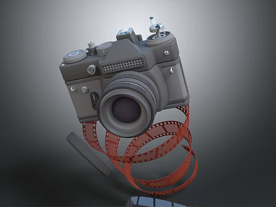 Vintage Digital Camera With Red Film Roll And Classic Lens Design 3d model