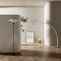 Modern Minimalist Floor Lamps With White Shade Curved Design Green Plant And Wooden Floor