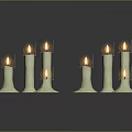 Elegant Lit Candles of Various Heights on Black Surface with Reflections