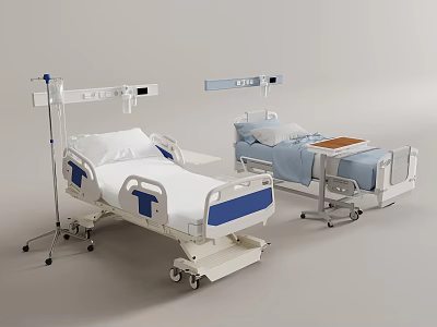 Modern Medical Beds with IV Poles Mobile Design for Hospital Patient Care 3d model