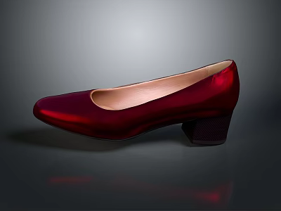 Women's Red Satin Block Heel Shoes With Simple Design And Shiny Finish 3d model